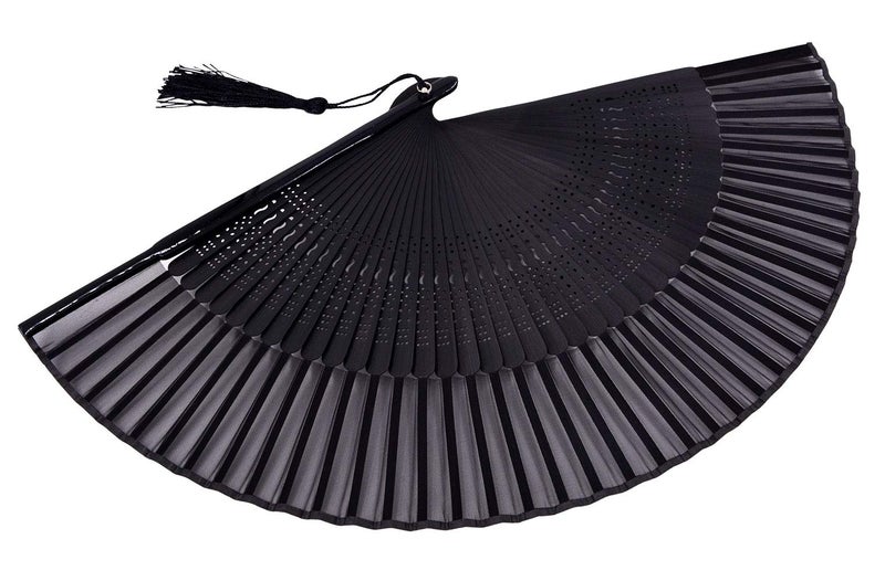 Amajiji 8.27"(21cm) Hand Held Bamboo Silk Folding Fan Hand Fan,Chinese/Japanese Charming Elegant Vintage Retro Style,Women Ladys Girls Best Gifts (Black-2) - Image 3